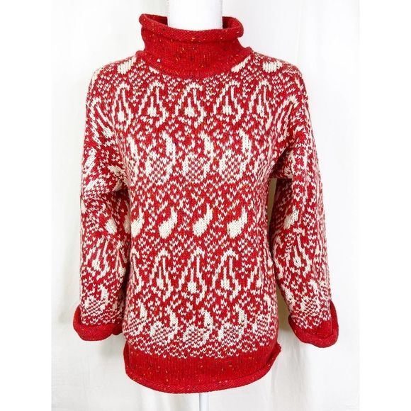 Bonwit Teller Sweaters - Vintage 1990s Bonwit Teller Red and White Fair Isle Ski Sweater